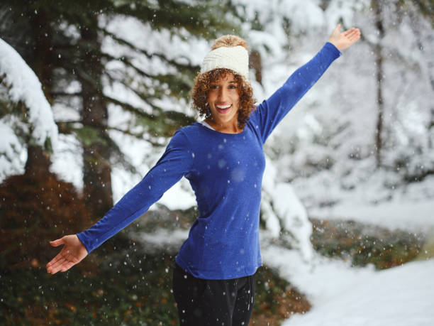 istock Young Woman Enjoying a Fresh Snow in Winter 1358844554