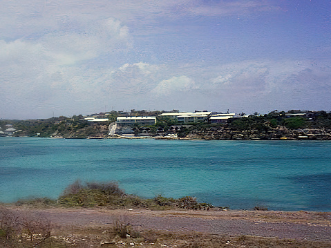 The coastline of the tropical island of Antigua in the Caribbean