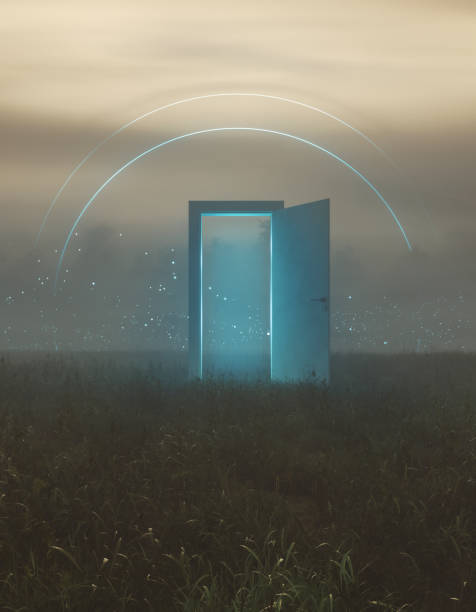 istock Surreal abstract door in fantasy landscape 1358847430