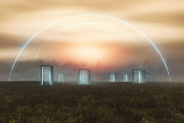 istock Surreal abstract door in fantasy landscape 1358847925