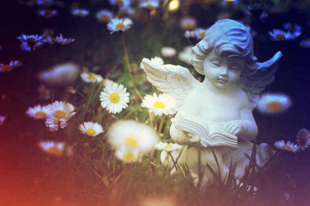 istock Guardian angel sitting in the grass and reading a book 1358848470