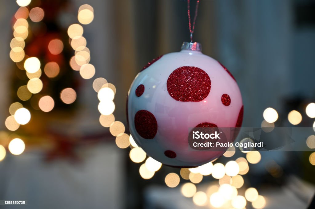 Glass Christmas ball Glass Christmas ball with lights Luminaria Stock Photo