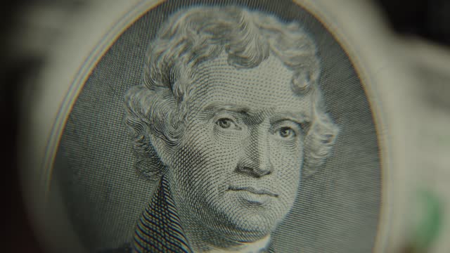 US President Thomas Jefferson on United States 2 dollar bill rotating