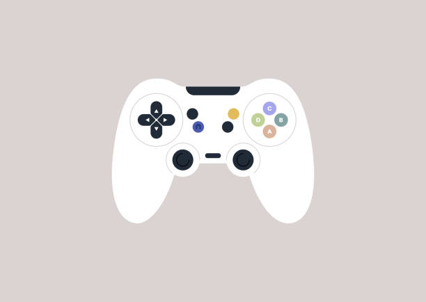 illustrations, cliparts, dessins animés et icônes de un joystick de jeu vidéo isolé avec des boutons colorés et des éléments de contrôle - video game joystick leisure games control