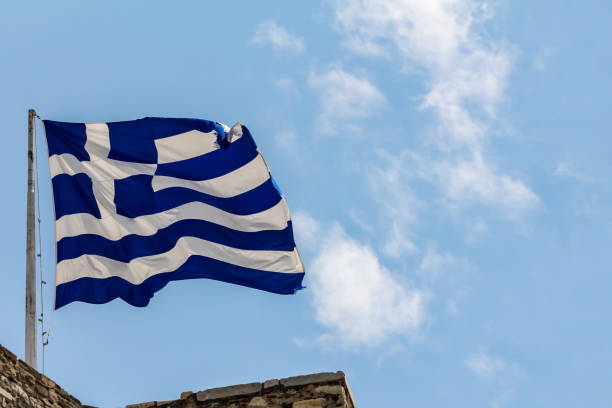 istock Greek national flag, Hellenic Republic, GR 1358854820