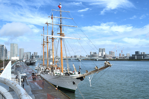 Tokyo, Japan - October 22, 2019:Chilean Navy training ship Esmeralda (BE-43).