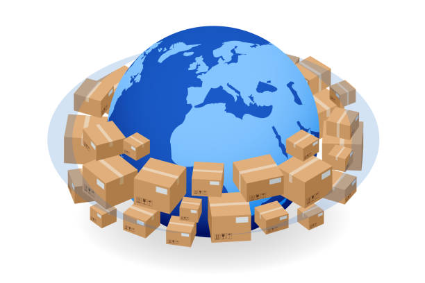 istock Isometric Global Logistics Network. Air cargo trucking rail transportation maritime shipping On-time delivery Vehicles designed to carry large numbers of cargo 1358866885