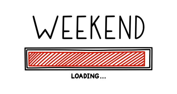 Weekend loading bar. Infographics design element with status of week completion. Hand drawn vector illustration Weekend loading bar. Infographics design element with status of week completion. Hand drawn vector illustration isolated in white background sunday stock illustrations