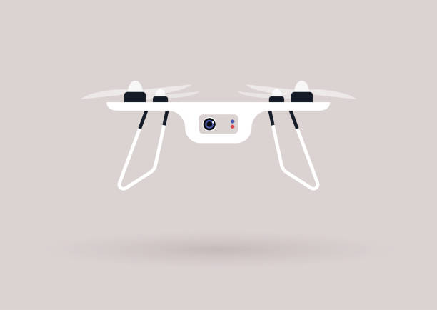 An isolated image of a drone copter hovering above the surface, modern technologies An isolated image of a drone copter hovering above the surface, modern technologies drone point of view stock illustrations