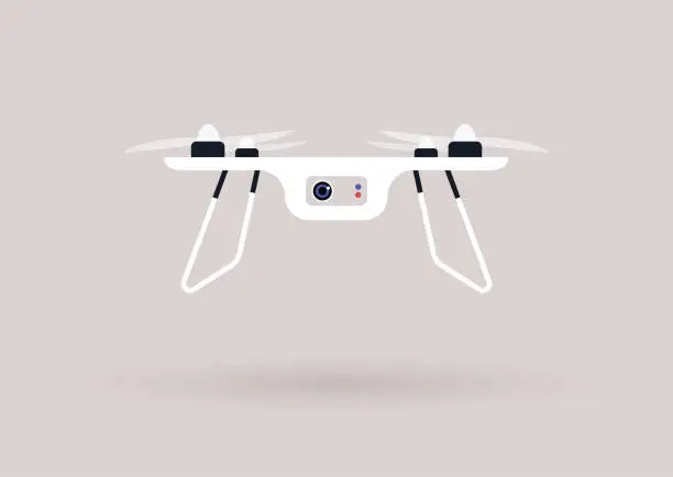 Vector illustration of An isolated image of a drone copter hovering above the surface, modern technologies