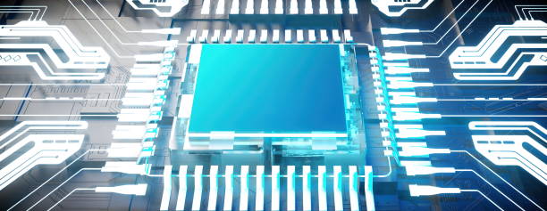 istock 3D rendering of cyberpunk AI. Circuit board. Technology background. Central Computer Processors CPU and GPU concept. Motherboard digital chip. Tech science background. 1358872263