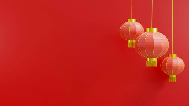 Happy Chinese New Year. Chinese lantern cylindrical shape on red