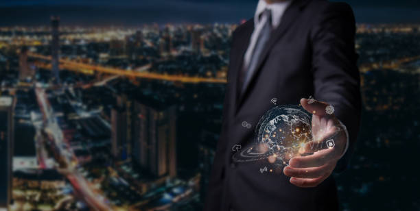 istock Businessman Hand holding virtual Global Internet connection metaverse. Business global internet connection application technology and digital marketing, Financial and banking, Digital link tech. 1358885988