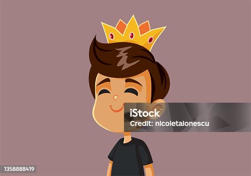 istock Little Boy Wearing a Crown Vector Cartoon Illustration 1358888419