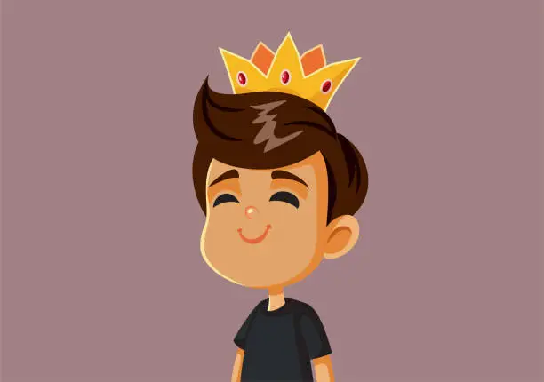 Vector illustration of Little Boy Wearing a Crown Vector Cartoon Illustration