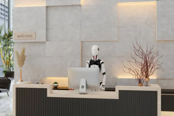 Photo of Luxury Hotel Lobby With Smart Robot Working As Receptionist