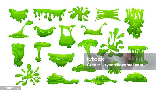 istock Realistic green slime in shape of dripping blob splashes smudges 1358898021