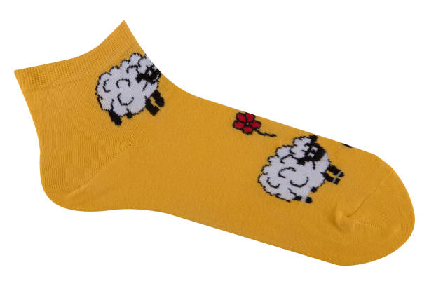 istock yellow flat socks, with a pattern of lambs, on a white background 1358901915