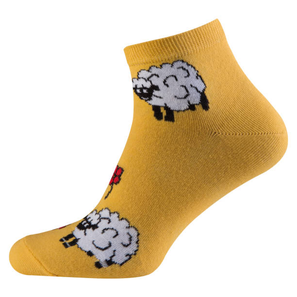 istock yellow voluminous unisex socks, with a pattern of lambs, on a white background 1358901916