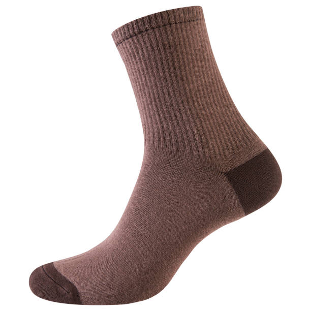 istock brown long sock with dark brown heels and toe, on white background 1358902267