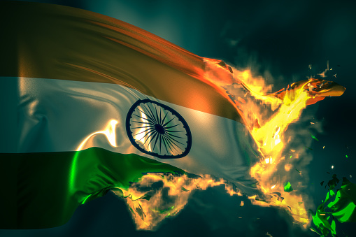 Waving flag of India isolated on white background