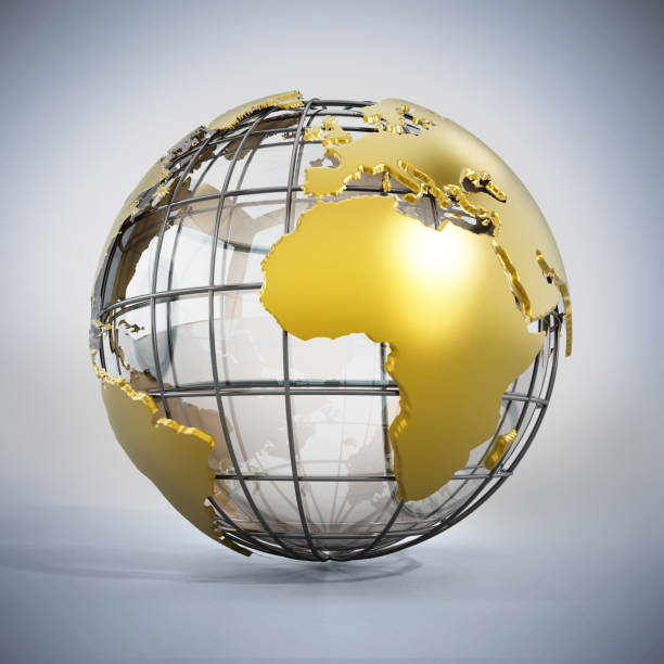 istock Wire frame and glass globe on gray background 1358907820