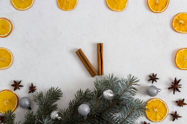istock Merry Christmas and Happy Holidays greeting card, frame, banner on a light background from above. New Year. Flat lay. 1358908217