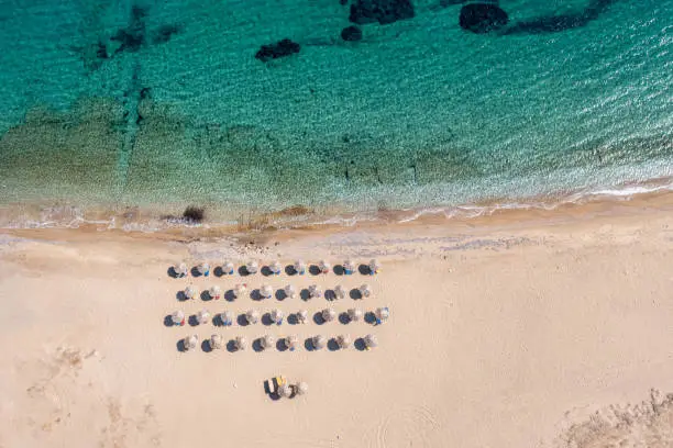 Top view shot with drone from beach in Greece, no people