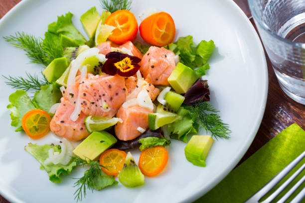 istock Fish ceviche with avocado, kumquat, dill 1358909168