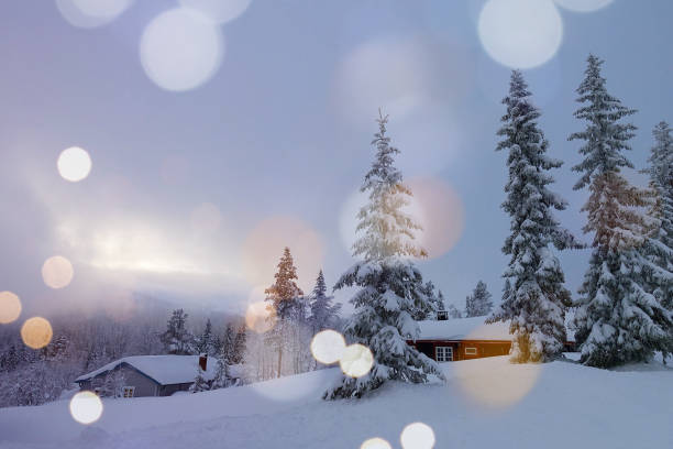 istock Christmas card with norwegian winterlandscape 1358910555