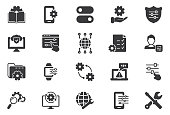Simple Set of Setup, Repair and Settings Silhouette Icon. Gear, Screwdriver and Wrench Icons. Tech Support, Settings and Options Concept. Isolated Vector illustration