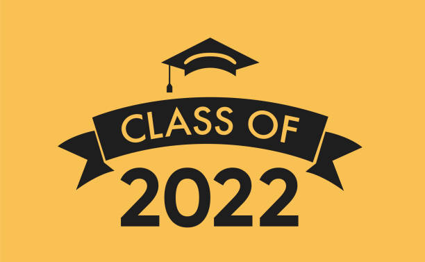 ilustrações de stock, clip art, desenhos animados e ícones de class of 2022 with graduation cap. flat simple design on yellow - mundial 2022