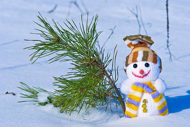 istock happy snowman on a fir tree background 135892251