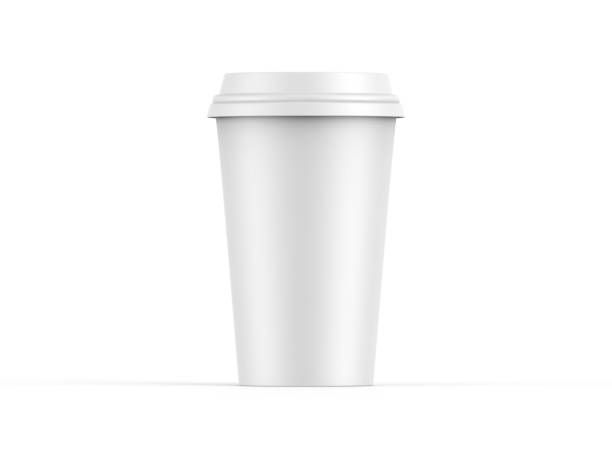 istock White disposable coffee cup with plastic lid, paper cup mockup on isolated white background, 3d illustration 1358922908