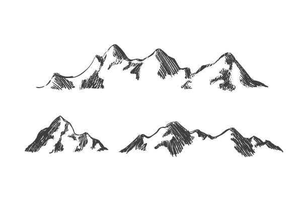 illustrations, cliparts, dessins animés et icônes de montagnes vectorielles dessinées à la main, croquis de montagne, illustration de la nature. - mountain mountain peak mountain climbing switzerland