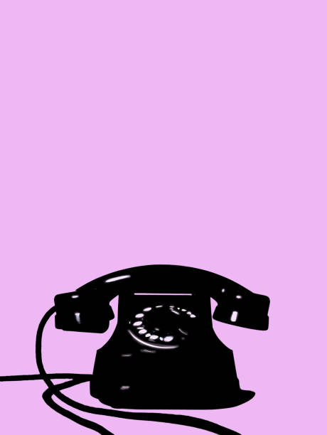 istock Silhouette black old telephone on a pink background. Card. Copy space 1358924667