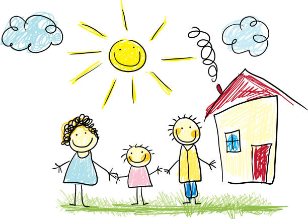 счастливая семья - men drawing cheerful friendship stock illustrations