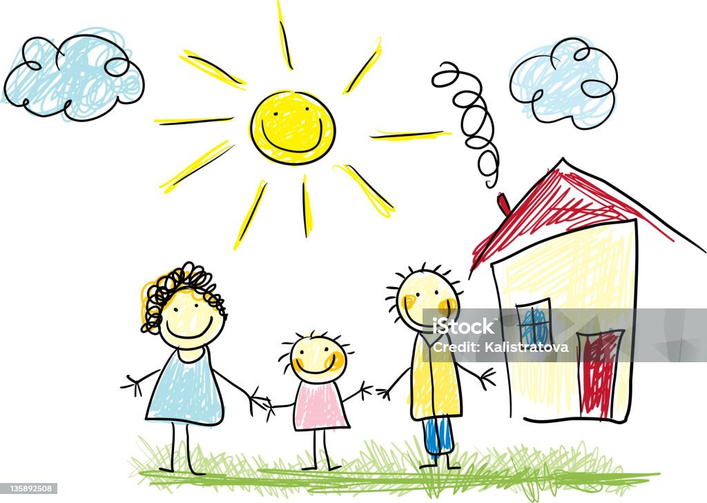 Happy family Happy family and new house (child's drawing collection) Child stock vector