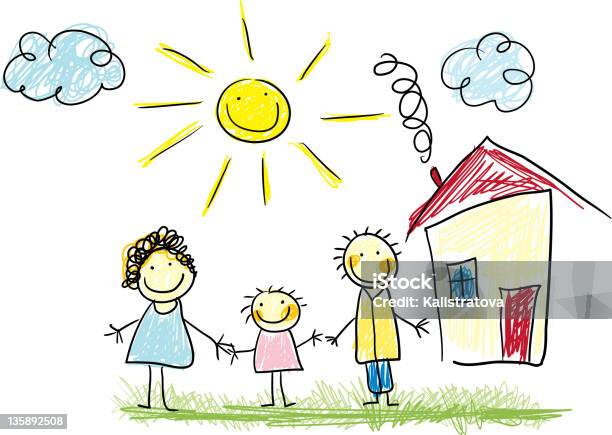 Happy Family Stock Illustration - Download Image Now - Child, Family, House