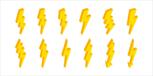 3d lightning. Isometric lightning icons. Flash of energy with thunder. Bolt and thunderbolt. Electric power of lightening in storm. Elements for fast, charge, battery and danger. Vector 3d lightning. Isometric lightning icons. Flash of energy with thunder. Bolt and thunderbolt. Electric power of lightening in storm. Elements for fast, charge, battery and danger. Vector. thunder bolt 3d stock illustrations