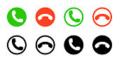 istock Call icon in phone. Button for answer or decline. Green, red and black icons for end or accept of mobile call. Symbol of incoming and outgoing. Vector 1358925822