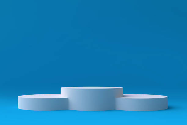istock Round colorful pedestal or podium. Creative minimal concept design. Abstract modern art illustration for presentation template. Realistic 3d render. 1358926149