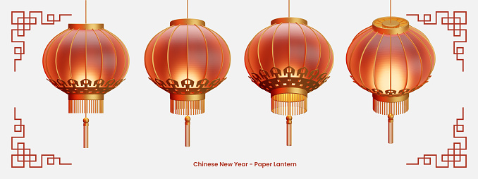 Chinese New Year Paper Lantern 3D Rendering Illustration Elements. Easy to select.