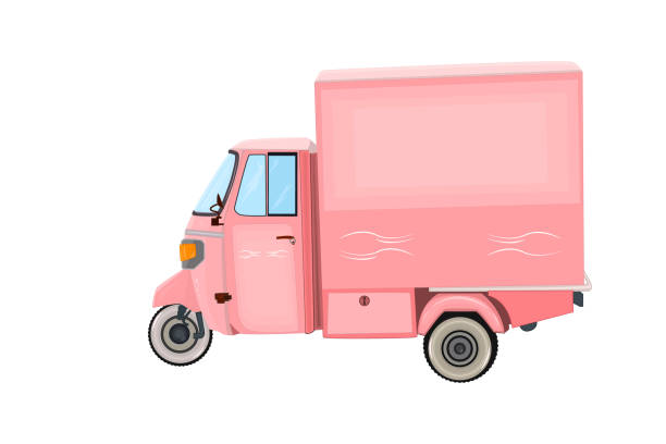 ilustrações de stock, clip art, desenhos animados e ícones de pink van isolated on white background. vintage delivery car. cartoon little truck. - truck moving van white backgrounds