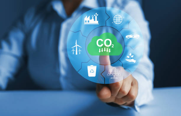 再生可能エネルギーをベースとした持続可能な事業の開発co2排出量を削減し、地球温暖化の概念を実現します。電気産業の発展。 - 脱炭素 ストックフォトと画像
