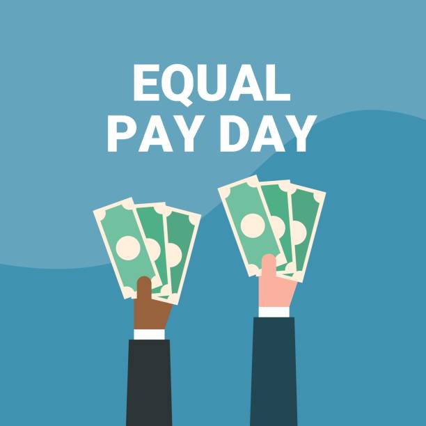 Vector illustration, two hands of different skin color, holding equal pay, as a banner or poster, international equal pay day. Vector illustration, two hands of different skin color, holding equal pay, as a banner or poster, international equal pay day. gender equality at work stock illustrations