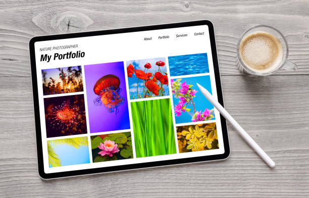 Tablet computer with photography portfolio on the screen