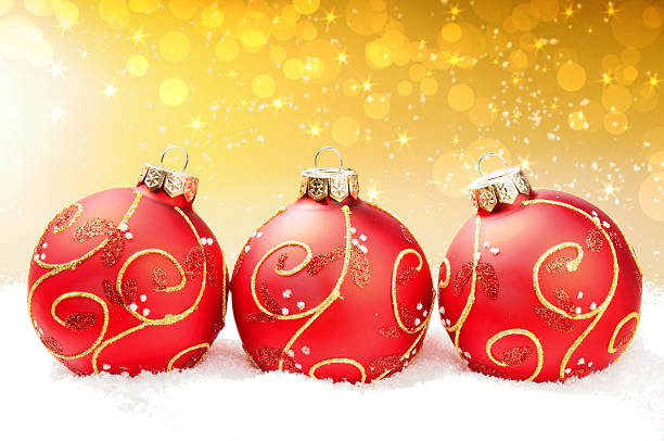 istock Red Christmas balls on festive abstract background 135893168