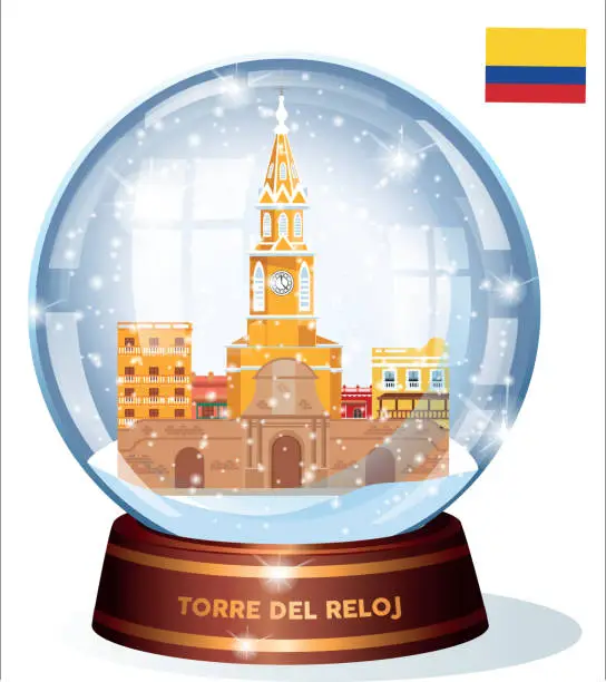 Vector illustration of Snow Globe and Torre Del Reloj
