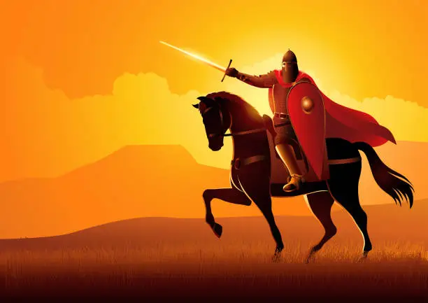 Vector illustration of Medieval Slavic knight on horseback